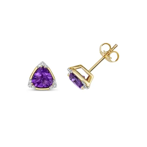 Diamond  & Tri Amethyst Stud Earrings